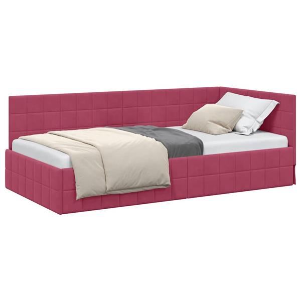 Grote foto vidaxl hoekbedframe met hoofdeinde wijnrood 90 x 200 cm fluweel antiek en kunst stoelen en banken