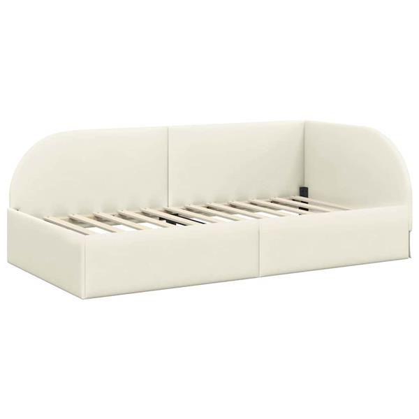 Grote foto vidaxl hoekbedframe met hoofdeinde cr me 90 x 200 cm fluweel antiek en kunst stoelen en banken