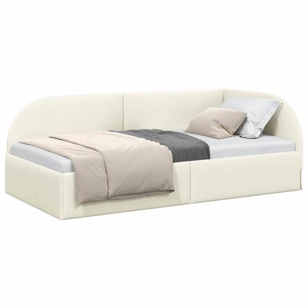 Grote foto vidaxl hoekbedframe met hoofdeinde cr me 90 x 200 cm fluweel antiek en kunst stoelen en banken
