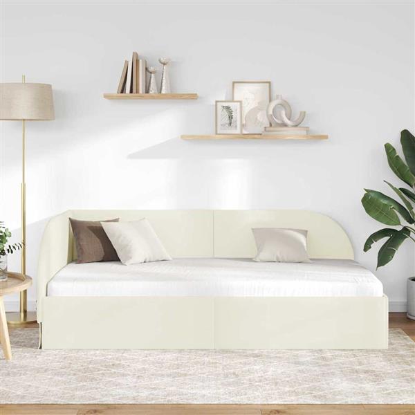 Grote foto vidaxl hoekbedframe met hoofdeinde cr me 90 x 200 cm fluweel antiek en kunst stoelen en banken