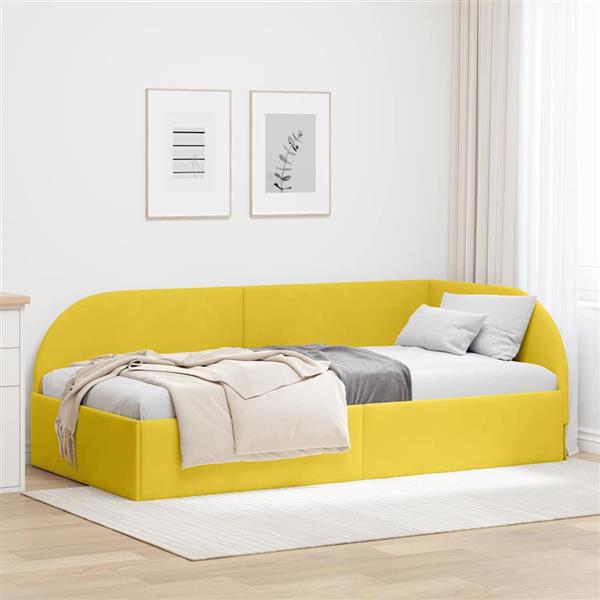 Grote foto vidaxl hoekbedframe met hoofdeinde geel 90 x 200 cm fluweel antiek en kunst stoelen en banken