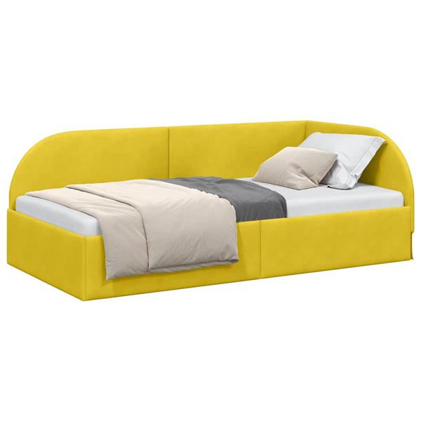 Grote foto vidaxl hoekbedframe met hoofdeinde geel 90 x 200 cm fluweel antiek en kunst stoelen en banken