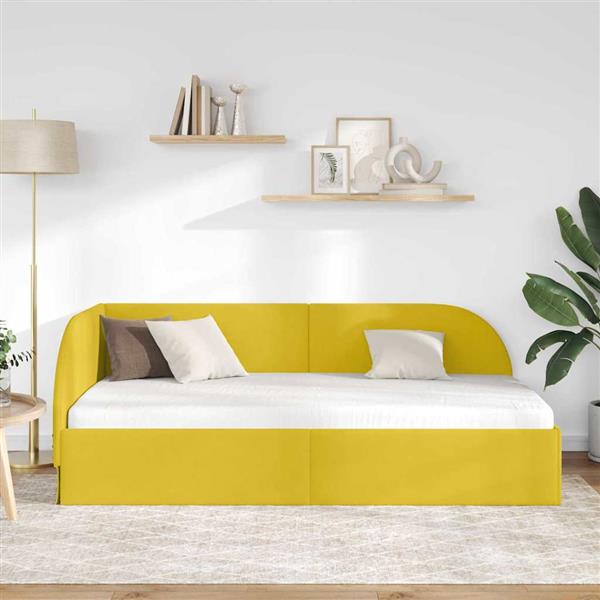 Grote foto vidaxl hoekbedframe met hoofdeinde geel 90 x 200 cm fluweel antiek en kunst stoelen en banken