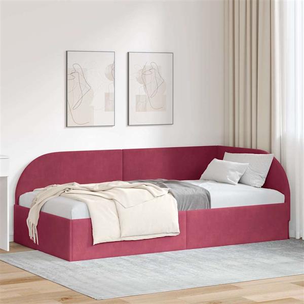 Grote foto vidaxl hoekbedframe met hoofdeinde wijnrood 90 x 200 cm fluweel antiek en kunst stoelen en banken