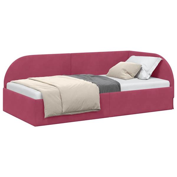 Grote foto vidaxl hoekbedframe met hoofdeinde wijnrood 90 x 200 cm fluweel antiek en kunst stoelen en banken