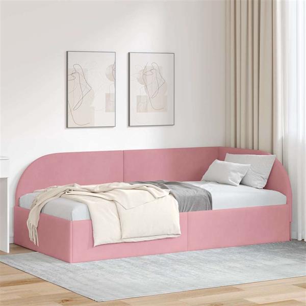 Grote foto vidaxl hoekbedframe met hoofdeinde roze 90 x 200 cm fluweel antiek en kunst stoelen en banken
