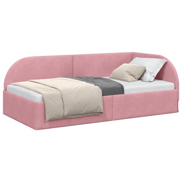 Grote foto vidaxl hoekbedframe met hoofdeinde roze 90 x 200 cm fluweel antiek en kunst stoelen en banken