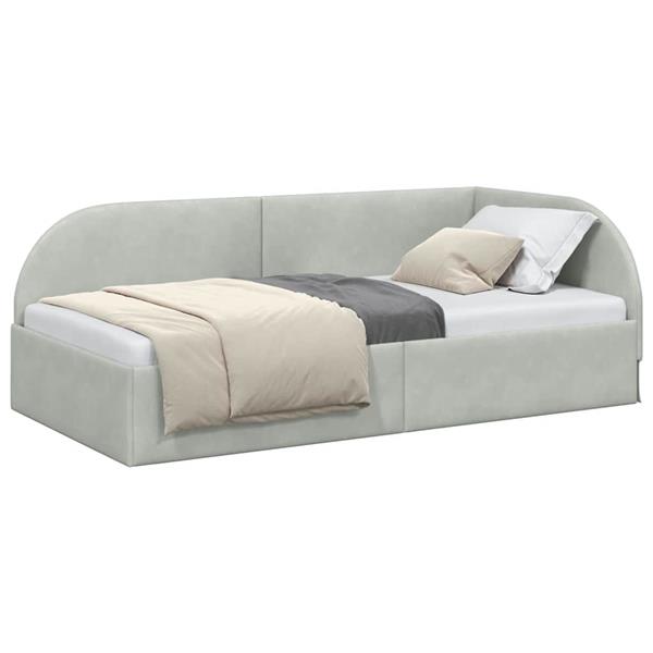 Grote foto vidaxl hoekbedframe met hoofdeinde lichtgrijs 90 x 200 cm fluweel antiek en kunst stoelen en banken