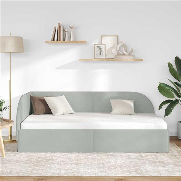 Grote foto vidaxl hoekbedframe met hoofdeinde lichtgrijs 90 x 200 cm fluweel antiek en kunst stoelen en banken