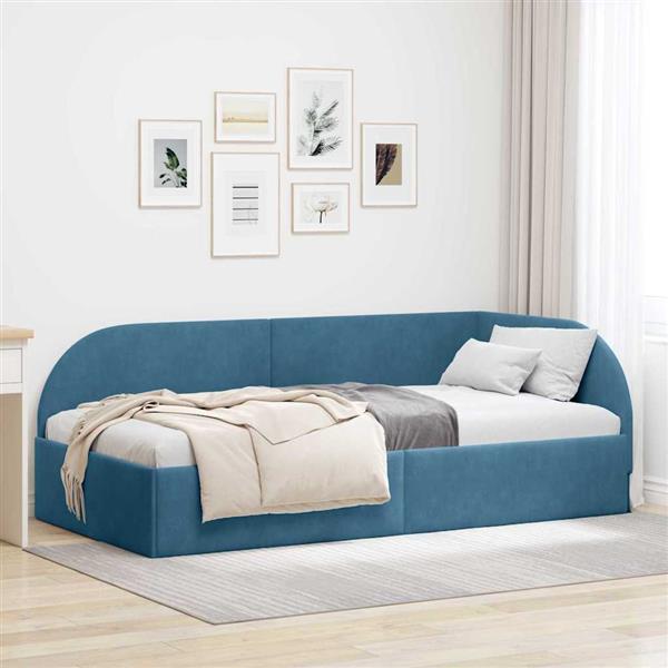 Grote foto vidaxl hoekbedframe met hoofdeinde blauw 90 x 200 cm fluweel antiek en kunst stoelen en banken
