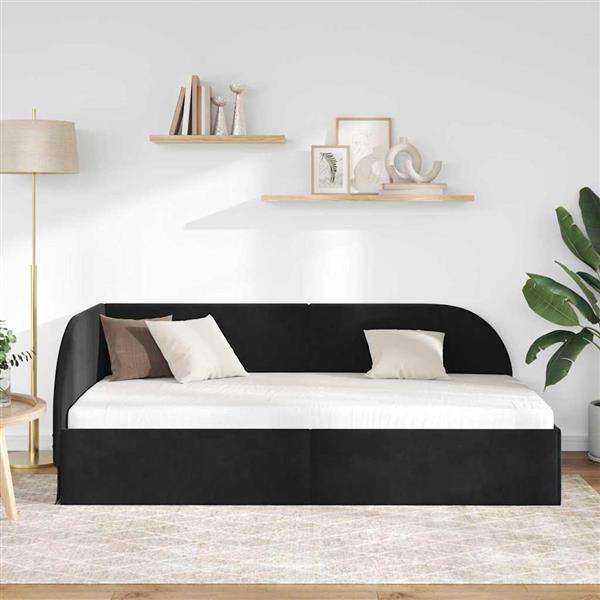 Grote foto vidaxl hoekbedframe met hoofdeinde zwart 80 x 200 cm fluweel antiek en kunst stoelen en banken