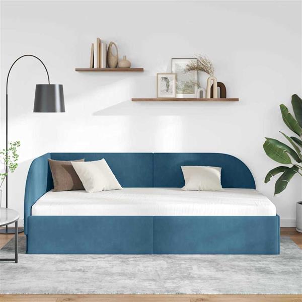 Grote foto vidaxl hoekbedframe met hoofdeinde blauw 80 x 200 cm fluweel antiek en kunst stoelen en banken