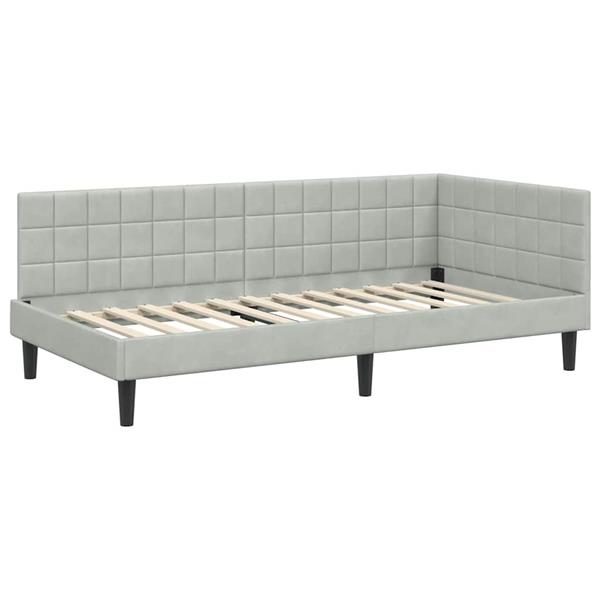 Grote foto vidaxl hoekbedframe met hoofdeinde lichtgrijs 90 x 190 cm fluweel antiek en kunst stoelen en banken