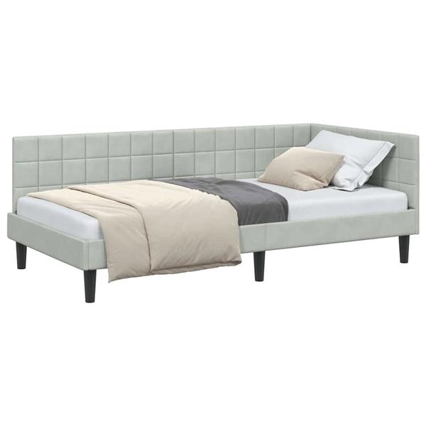 Grote foto vidaxl hoekbedframe met hoofdeinde lichtgrijs 90 x 190 cm fluweel antiek en kunst stoelen en banken