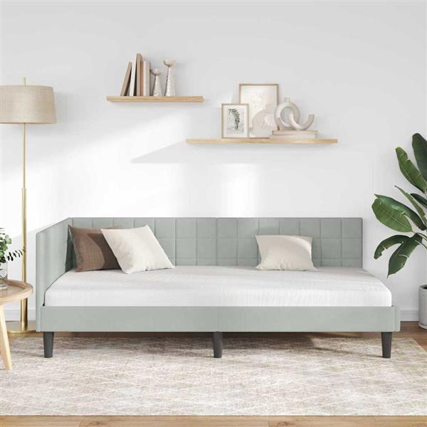 Grote foto vidaxl hoekbedframe met hoofdeinde lichtgrijs 90 x 190 cm fluweel antiek en kunst stoelen en banken