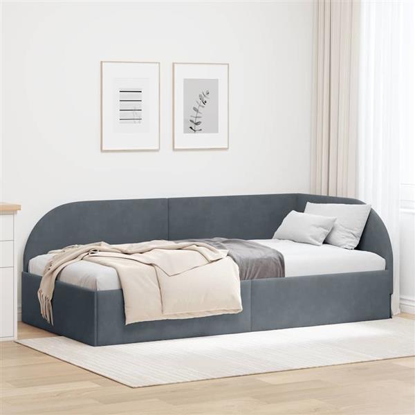 Grote foto vidaxl hoekbedframe met hoofdeinde donkergrijs 90 x 200 cm fluweel antiek en kunst stoelen en banken