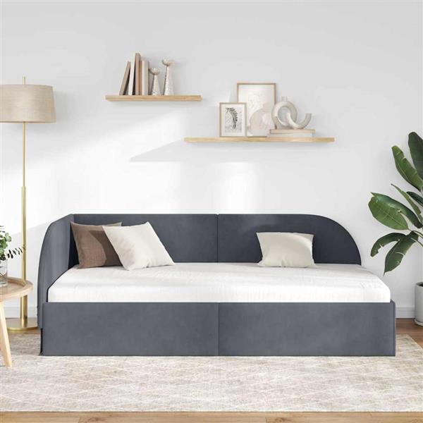 Grote foto vidaxl hoekbedframe met hoofdeinde donkergrijs 90 x 200 cm fluweel antiek en kunst stoelen en banken