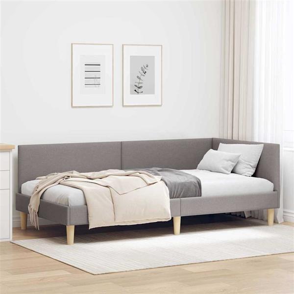 Grote foto vidaxl hoekbedframe taupe 90 x 200 cm stof en ge mproviseerd hout antiek en kunst stoelen en banken