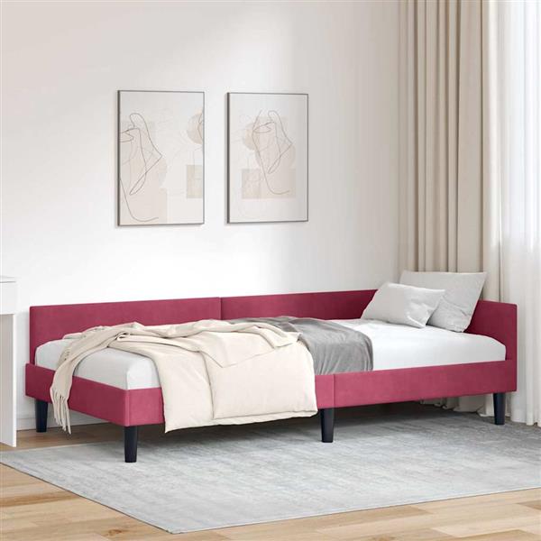 Grote foto vidaxl hoekbedframe wijnrood 80 x 200 cm velvet en engineered hout antiek en kunst stoelen en banken