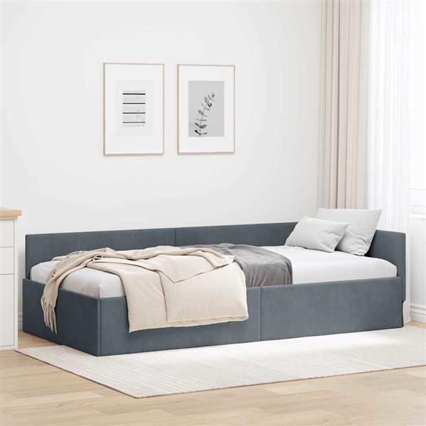 Grote foto vidaxl hoekbedframe donkergrijs 90 x 200 cm fluweel en engineered hout antiek en kunst stoelen en banken