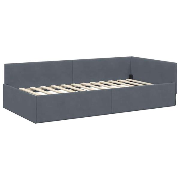 Grote foto vidaxl hoekbedframe donkergrijs 90 x 200 cm fluweel en engineered hout antiek en kunst stoelen en banken