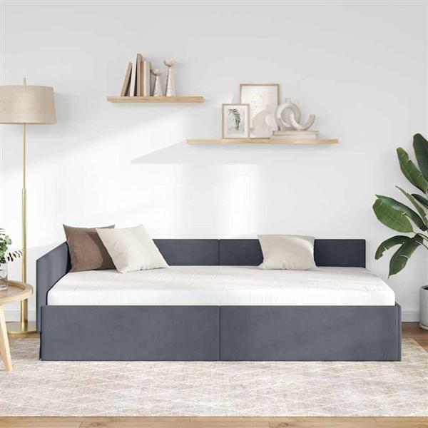 Grote foto vidaxl hoekbedframe donkergrijs 90 x 200 cm fluweel en engineered hout antiek en kunst stoelen en banken