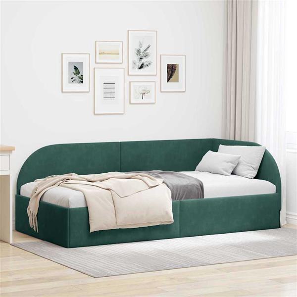 Grote foto vidaxl hoekbedframe met hoofdeinde donkergroen 80 x 200 cm fluweel antiek en kunst stoelen en banken
