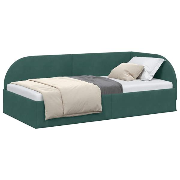 Grote foto vidaxl hoekbedframe met hoofdeinde donkergroen 80 x 200 cm fluweel antiek en kunst stoelen en banken
