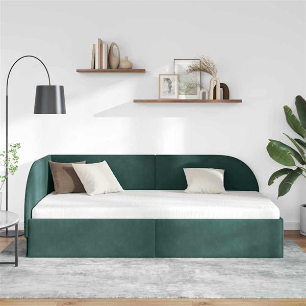 Grote foto vidaxl hoekbedframe met hoofdeinde donkergroen 80 x 200 cm fluweel antiek en kunst stoelen en banken