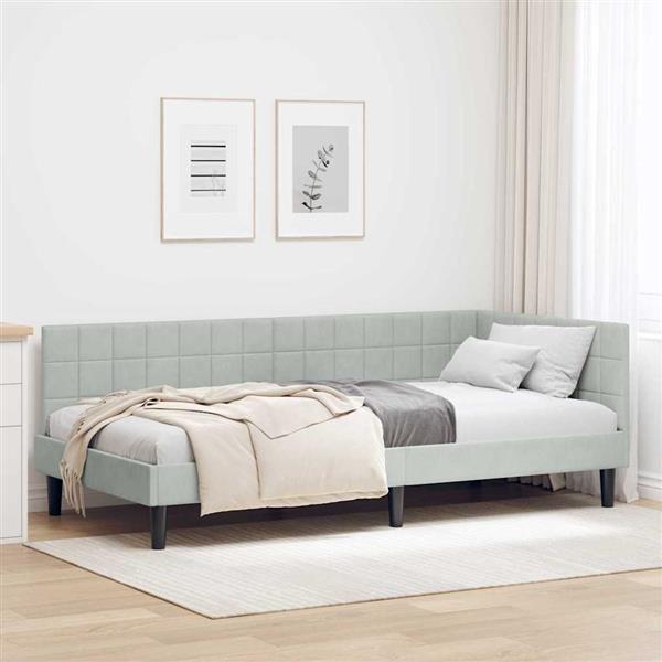 Grote foto vidaxl hoekbedframe met hoofdeinde lichtgrijs 90 x 190 cm fluweel antiek en kunst stoelen en banken