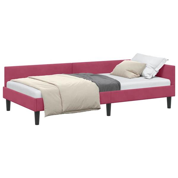 Grote foto vidaxl hoekbedframe wijnrood 80 x 200 cm velvet en engineered hout antiek en kunst stoelen en banken