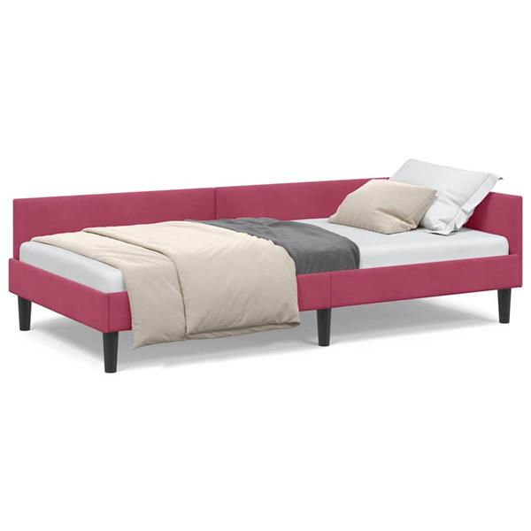 Grote foto vidaxl hoekbedframe wijnrood 80 x 200 cm velvet en engineered hout antiek en kunst stoelen en banken
