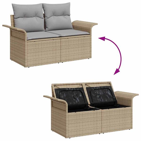 Grote foto vidaxl tuin sofa set met kussen met opslag 5 pcs beige poly riet tuin en terras tuinmeubelen