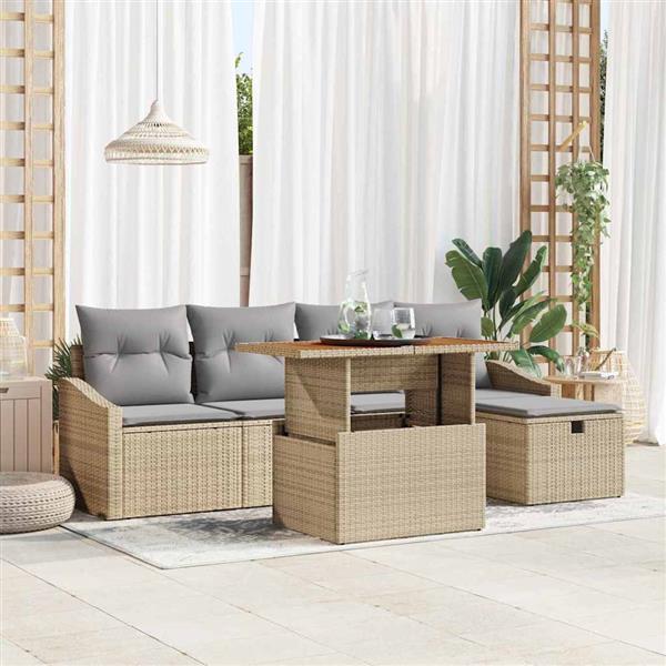Grote foto vidaxl tuin sofa set met kussen met opslag 6 pcs beige poly riet tuin en terras tuinmeubelen