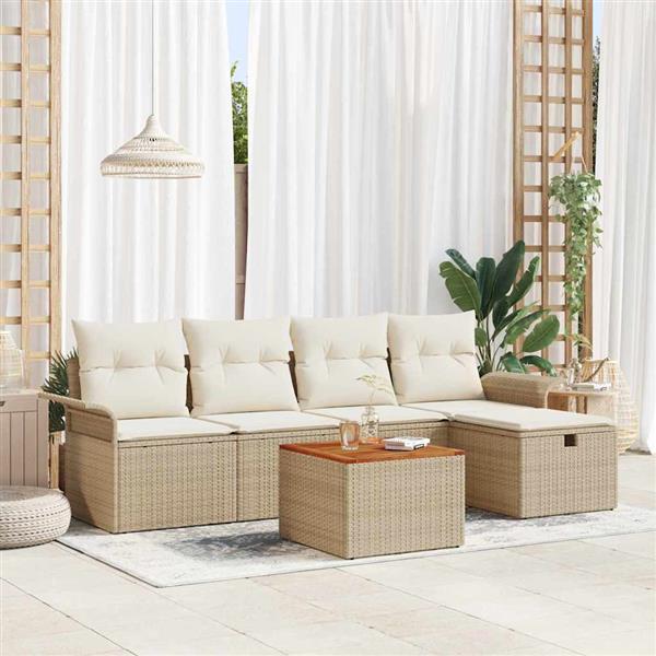 Grote foto vidaxl tuin sofa set met opslag 6 pcs beige poly riet tuin en terras tuinmeubelen