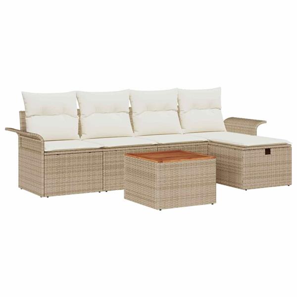Grote foto vidaxl tuin sofa set met opslag 6 pcs beige poly riet tuin en terras tuinmeubelen