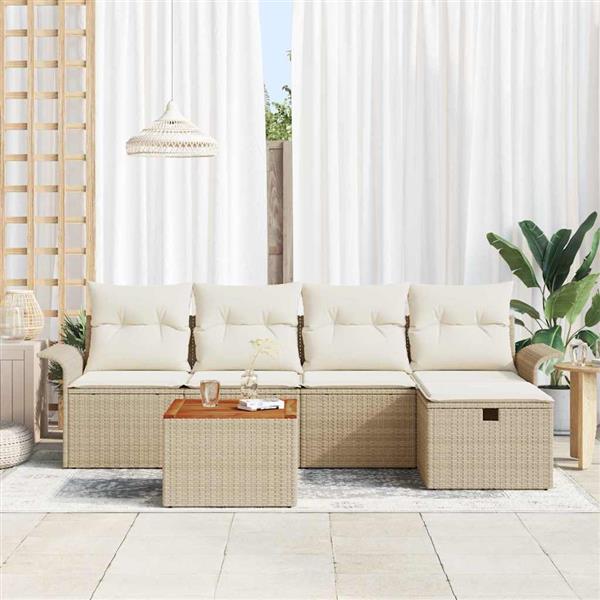 Grote foto vidaxl tuin sofa set met opslag 6 pcs beige poly riet tuin en terras tuinmeubelen