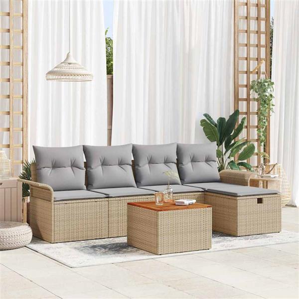 Grote foto vidaxl tuin sofa set met opslag 6 pcs beige poly riet tuin en terras tuinmeubelen