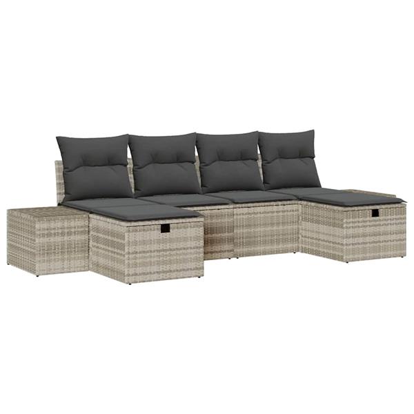 Grote foto vidaxl tuin sofa set met kussen 6 pcs lichtgrijs poly riet tuin en terras tuinmeubelen