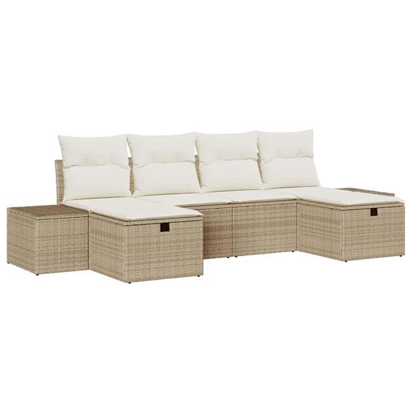 Grote foto vidaxl tuin sofa set met kussen 6 pcs beige poly riet tuin en terras tuinmeubelen