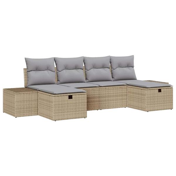 Grote foto vidaxl tuin sofa set met kussen 6 pcs beige poly riet tuin en terras tuinmeubelen