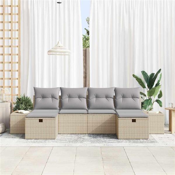 Grote foto vidaxl tuin sofa set met kussen 6 pcs beige poly riet tuin en terras tuinmeubelen