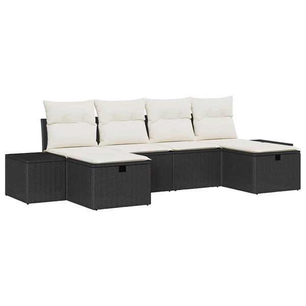 Grote foto vidaxl tuin sofa set met kussen 6 pcs zwart poly riet tuin en terras tuinmeubelen