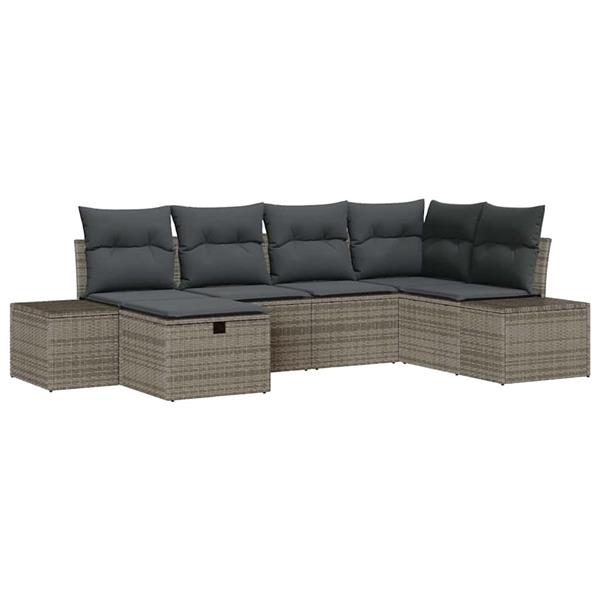 Grote foto vidaxl tuin sofa set met kussen 6 pcs grijs poly riet tuin en terras tuinmeubelen
