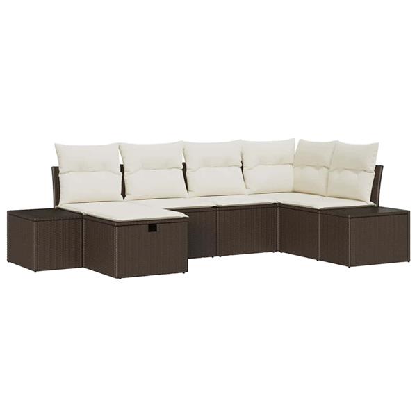 Grote foto vidaxl tuin sofa set met kussen 6 pcs bruin poly riet tuin en terras tuinmeubelen