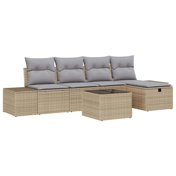 Grote foto vidaxl tuin sofa set met kussen 6 pcs beige poly riet tuin en terras tuinmeubelen
