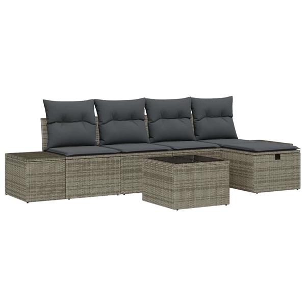 Grote foto vidaxl tuin sofa set met kussen 6 pcs grijs poly riet tuin en terras tuinmeubelen