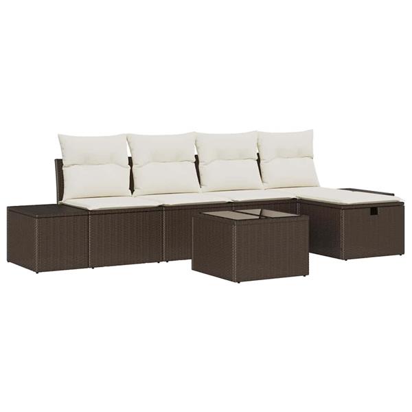 Grote foto vidaxl tuin sofa set met kussen 6 pcs bruin poly riet tuin en terras tuinmeubelen