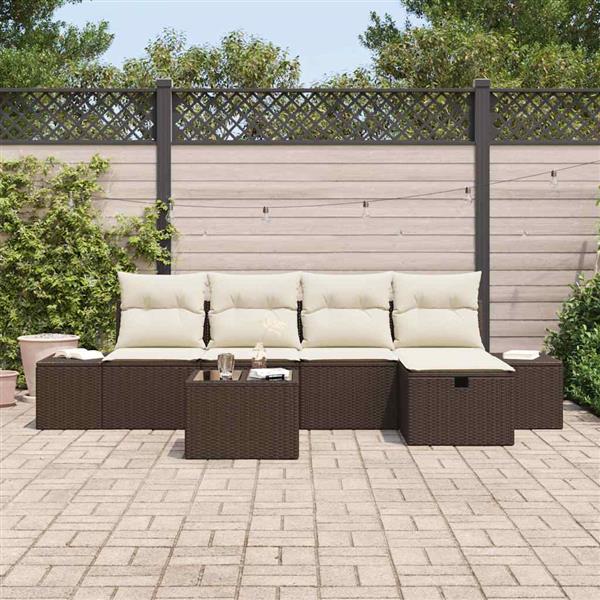 Grote foto vidaxl tuin sofa set met kussen 6 pcs bruin poly riet tuin en terras tuinmeubelen