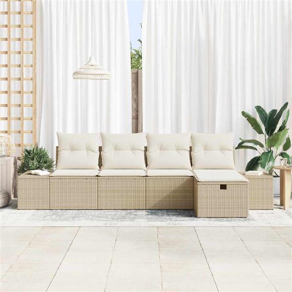 Grote foto vidaxl tuin sofa set met kussen 5 pcs beige poly riet tuin en terras tuinmeubelen